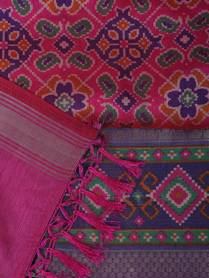Pink Chanderi Printed Unstitched Dress Material