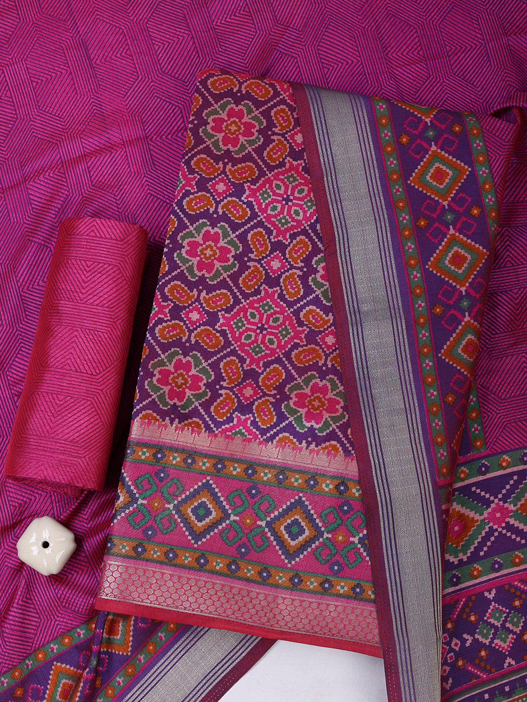 Purple Chanderi Printed Unstitched Dress Material