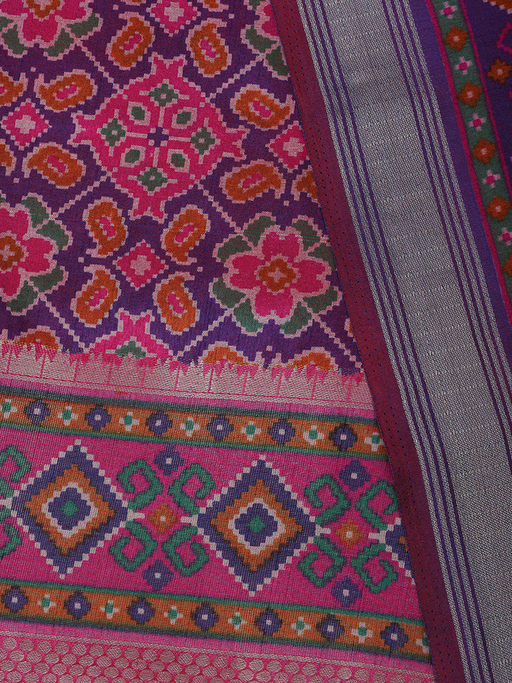 Purple Chanderi Printed Unstitched Dress Material
