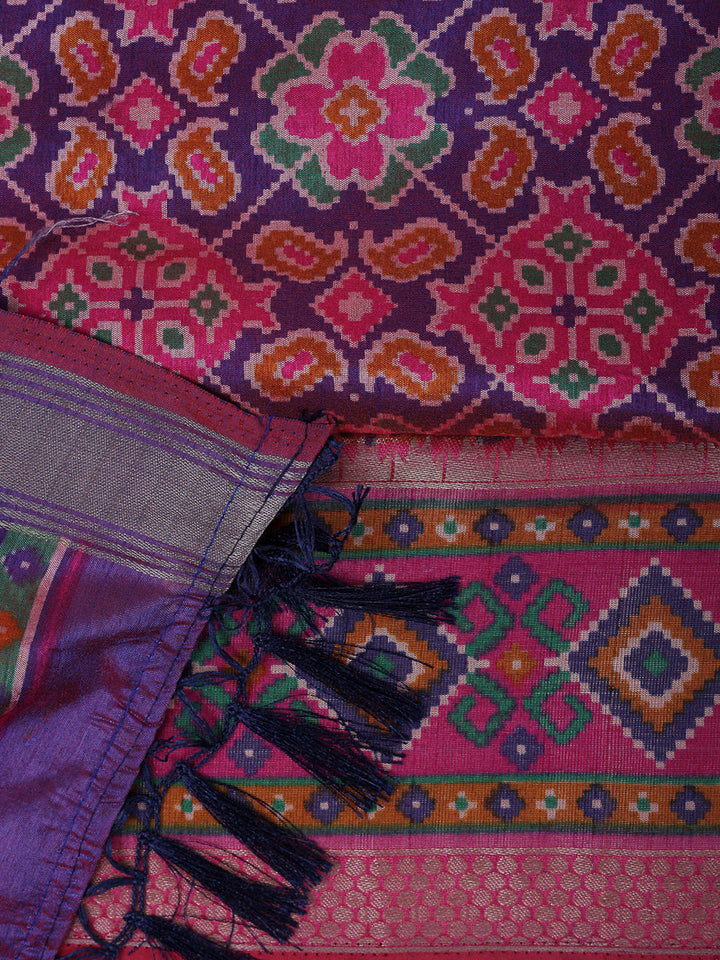 Purple Chanderi Printed Unstitched Dress Material