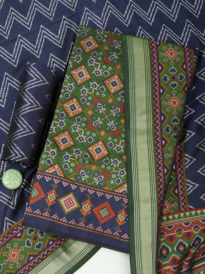 Green Chanderi Printed Unstitched Dress Material