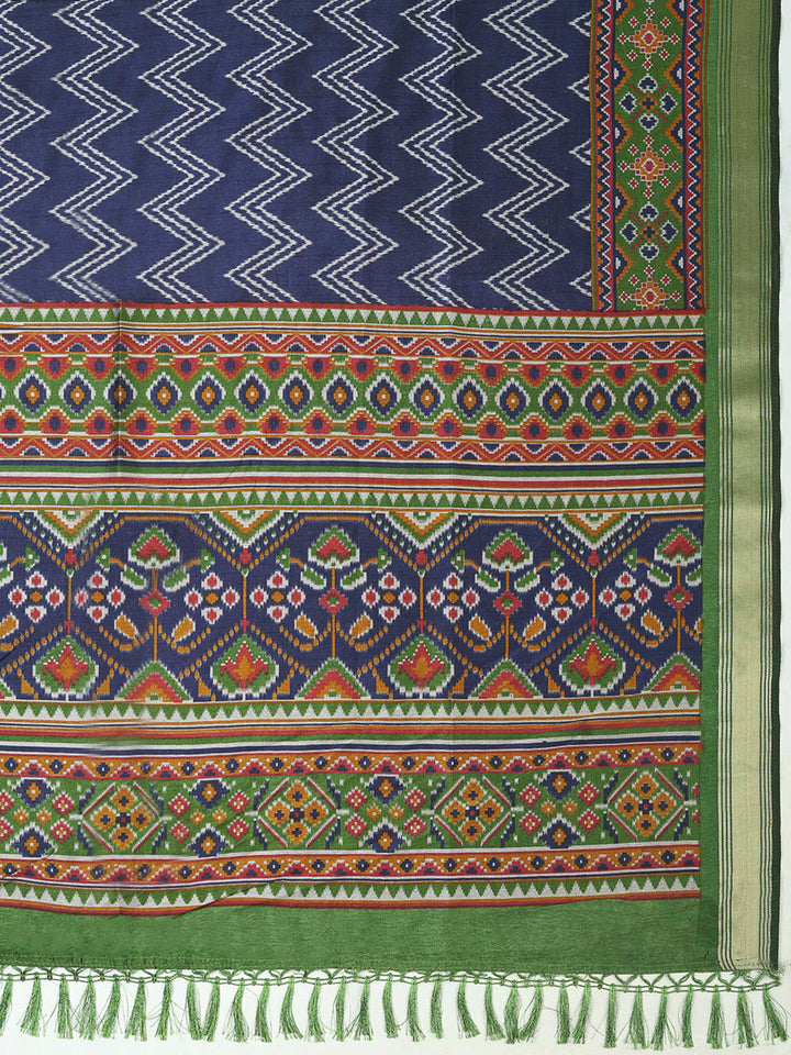 Green Chanderi Printed Unstitched Dress Material