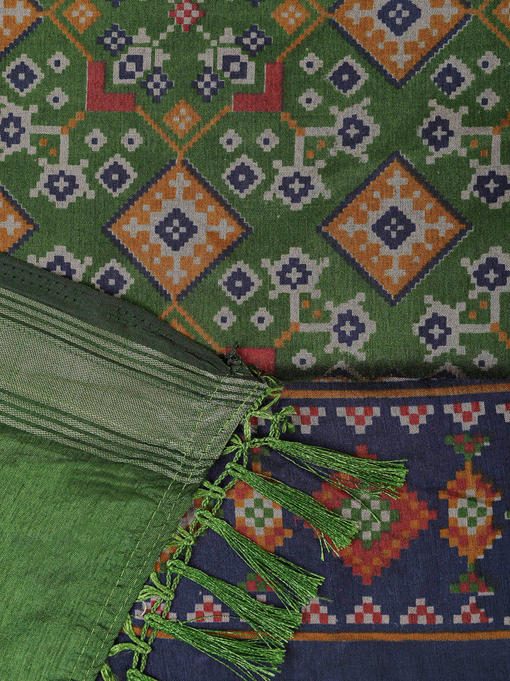 Green Chanderi Printed Unstitched Dress Material