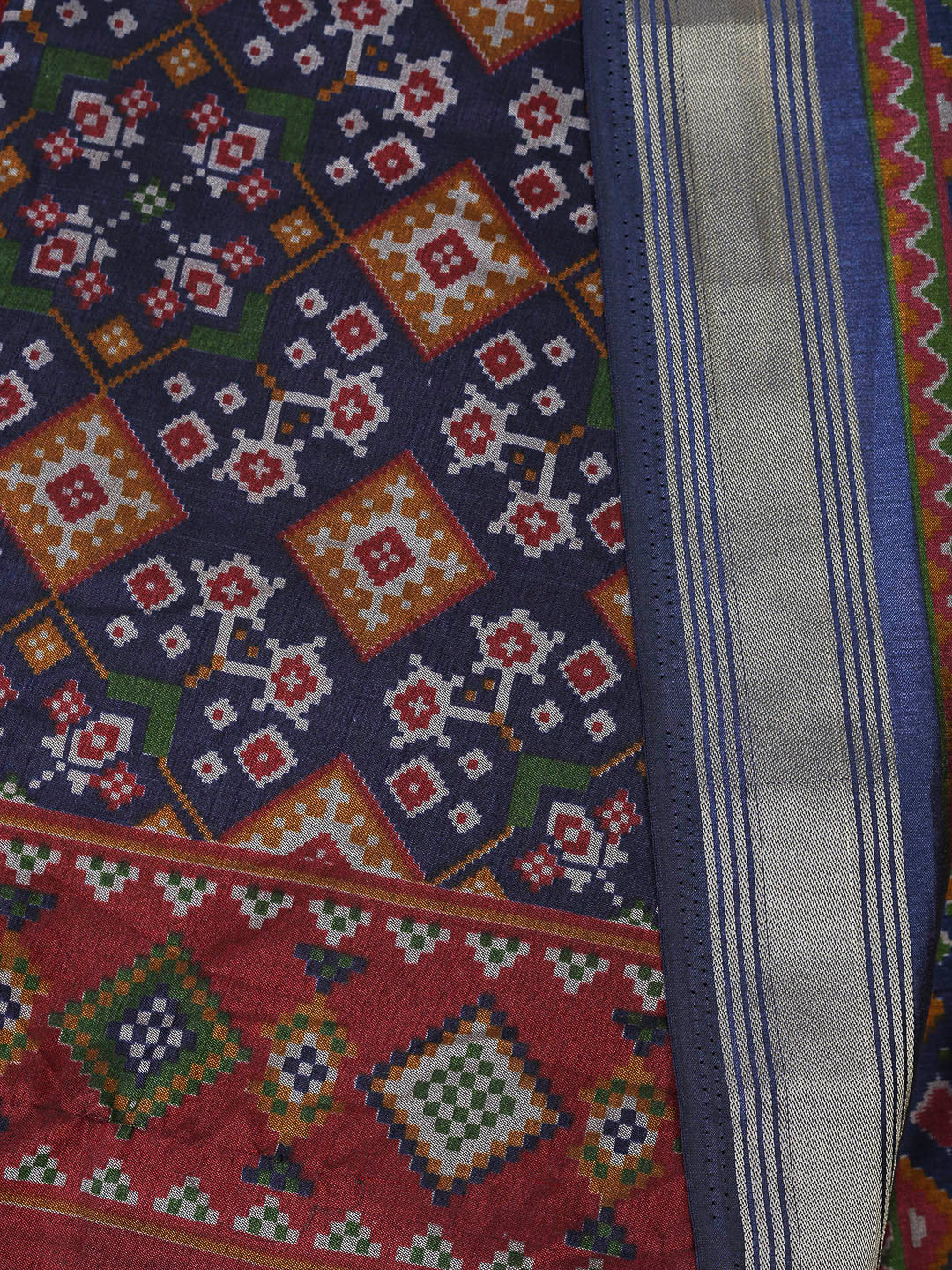 Navy Blue Chanderi Printed Unstitched Dress Material
