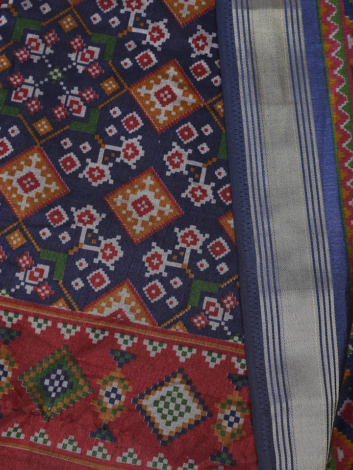 Navy Blue Chanderi Printed Unstitched Dress Material