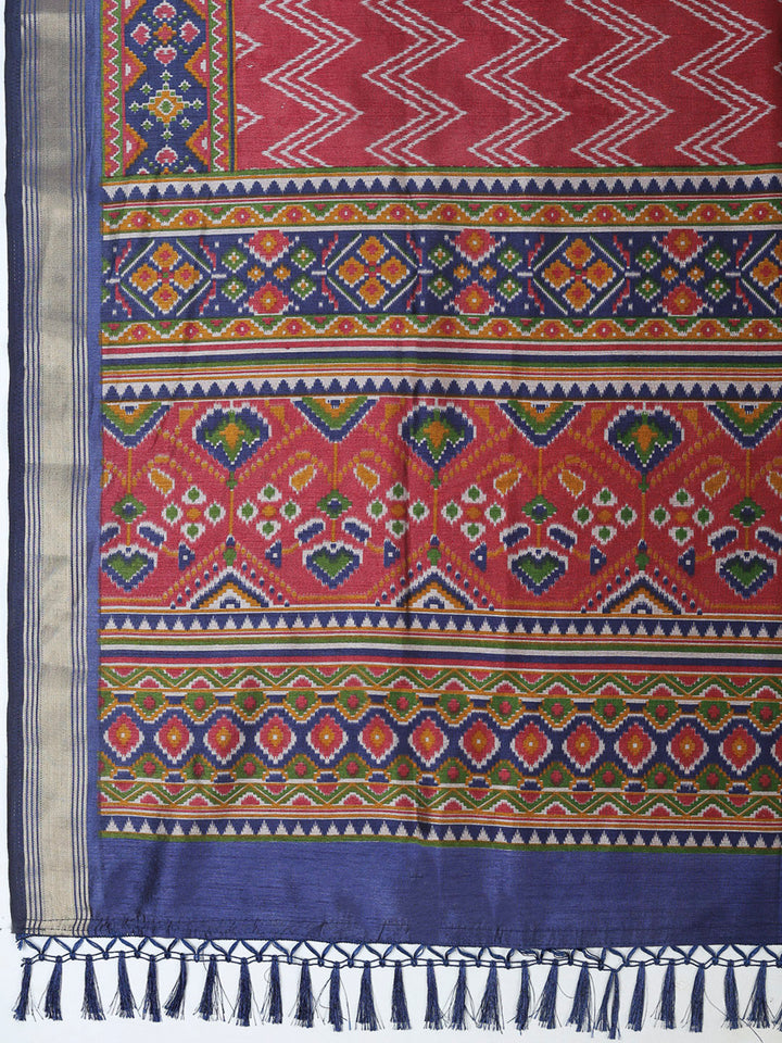 Navy Blue Chanderi Printed Unstitched Dress Material