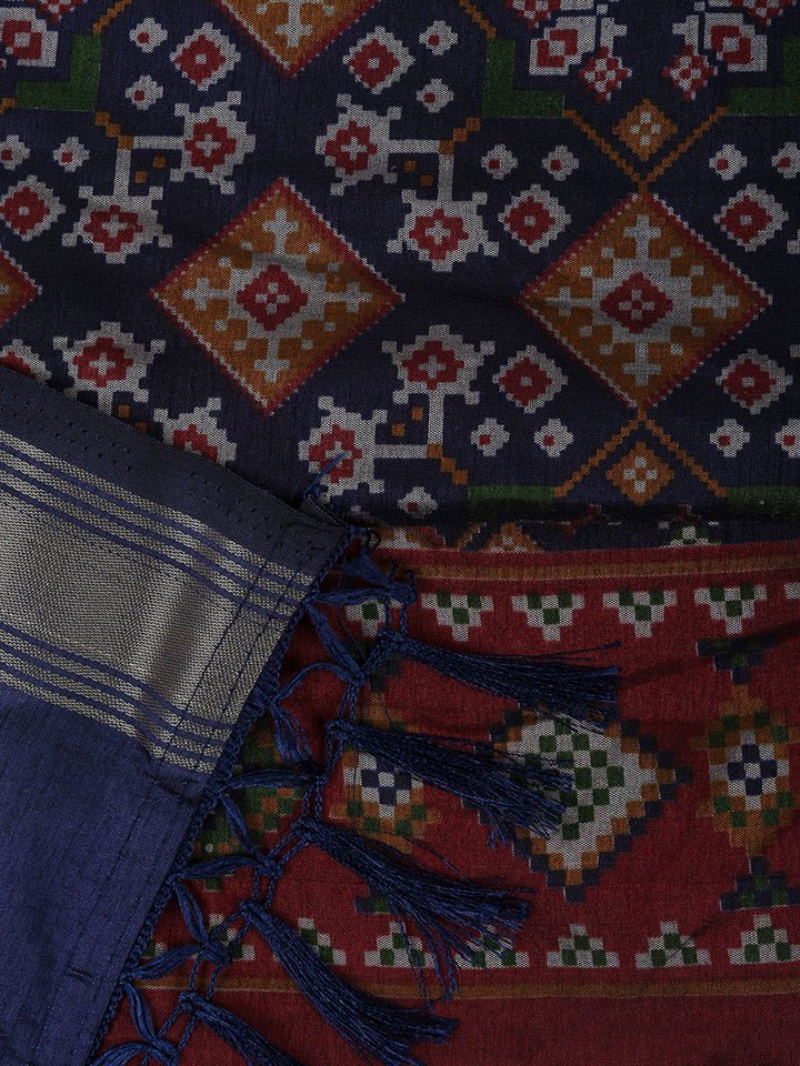 Navy Blue Chanderi Printed Unstitched Dress Material