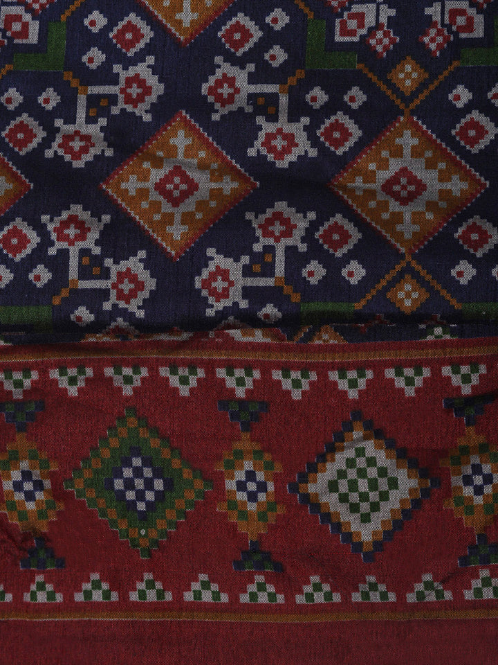 Navy Blue Chanderi Printed Unstitched Dress Material