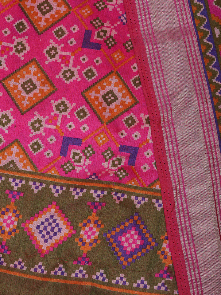 Pink Chanderi Printed Unstitched Dress Material
