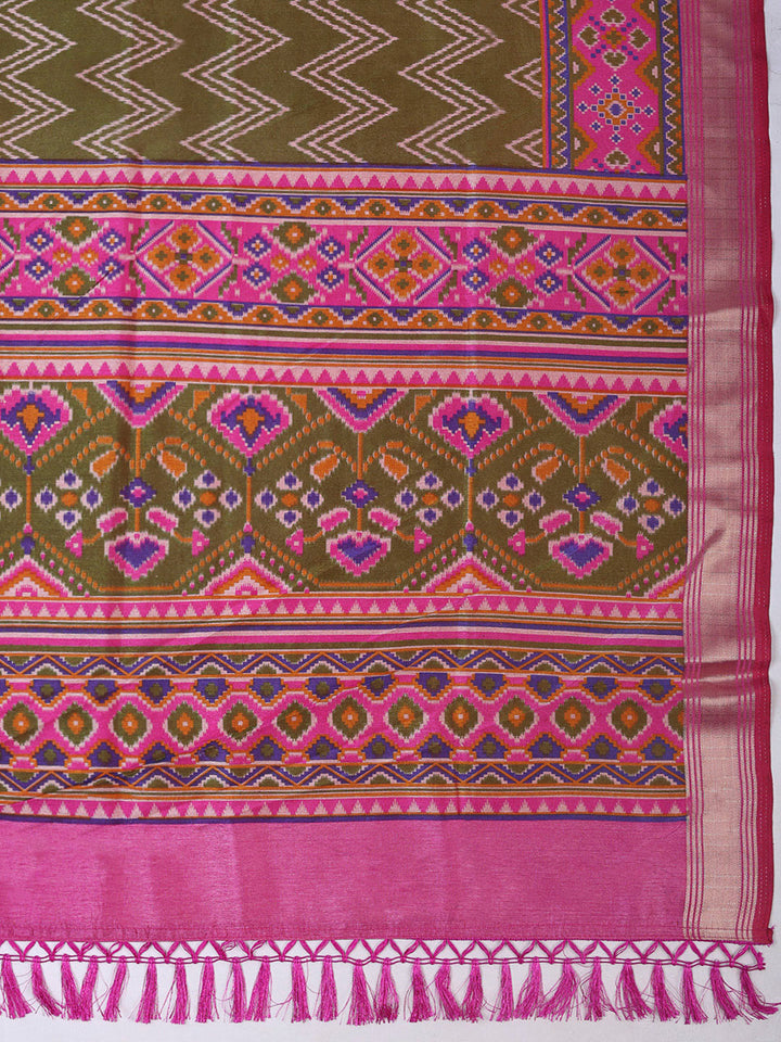 Pink Chanderi Printed Unstitched Dress Material