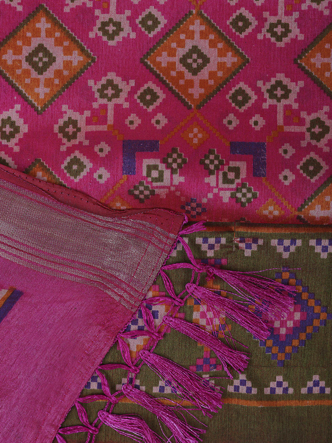 Pink Chanderi Printed Unstitched Dress Material