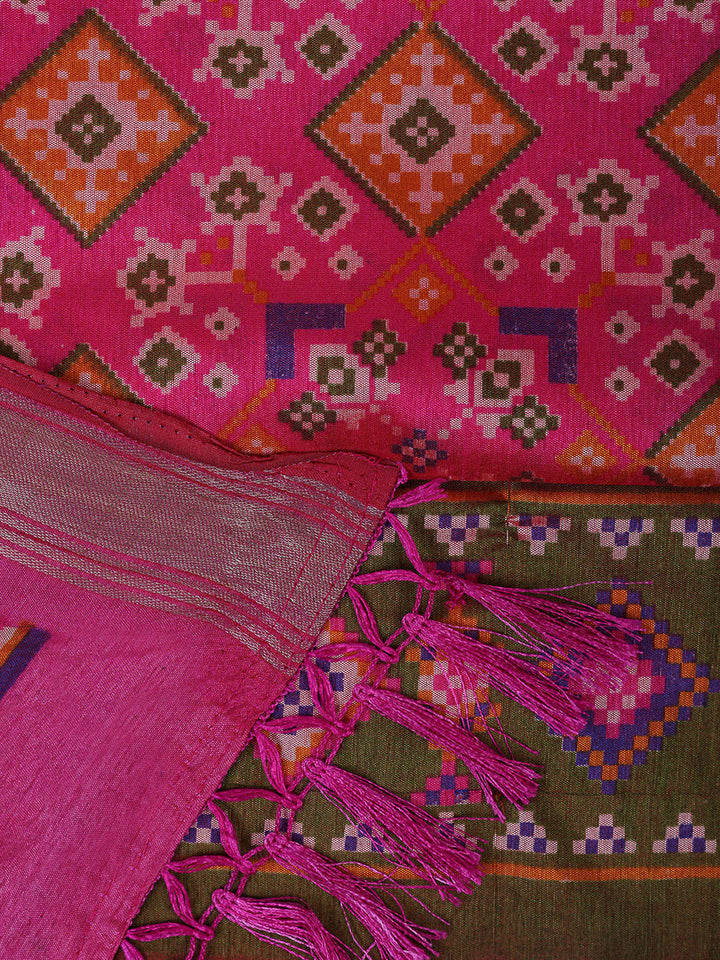 Pink Chanderi Printed Unstitched Dress Material