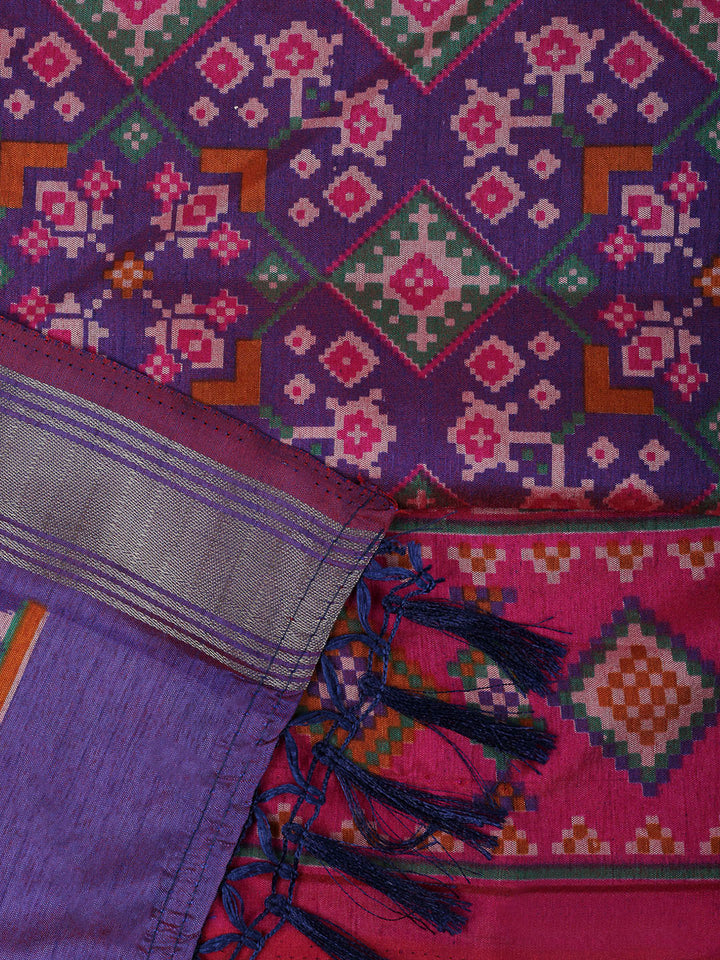 Purple Chanderi Printed Unstitched Dress Material