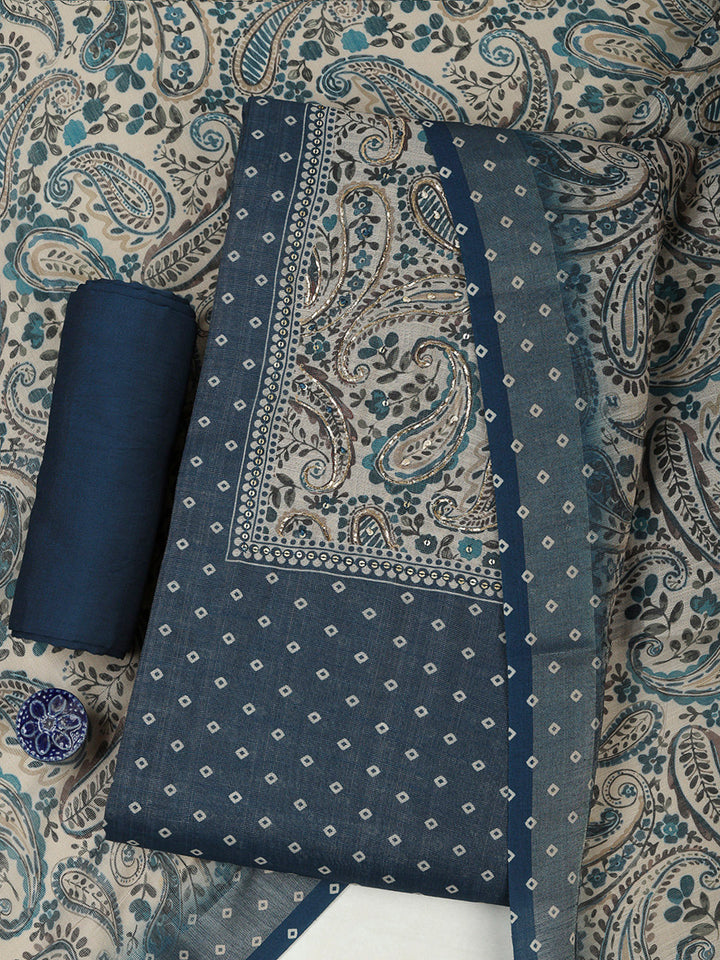 Blue Tissue Printed Unstitched Dress Material