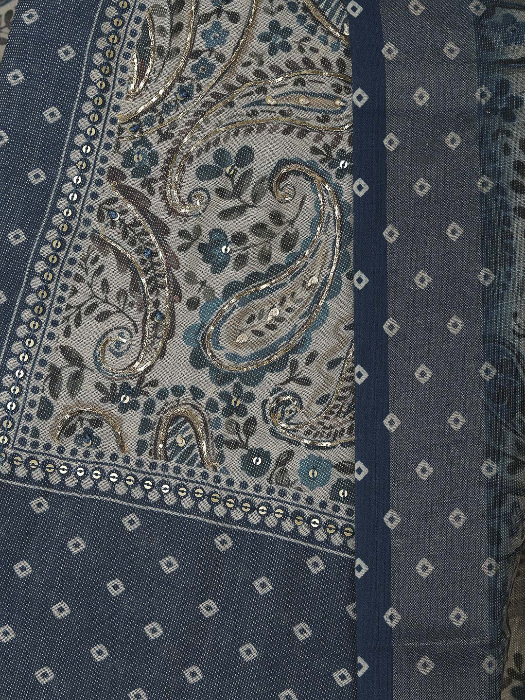 Blue Tissue Printed Unstitched Dress Material