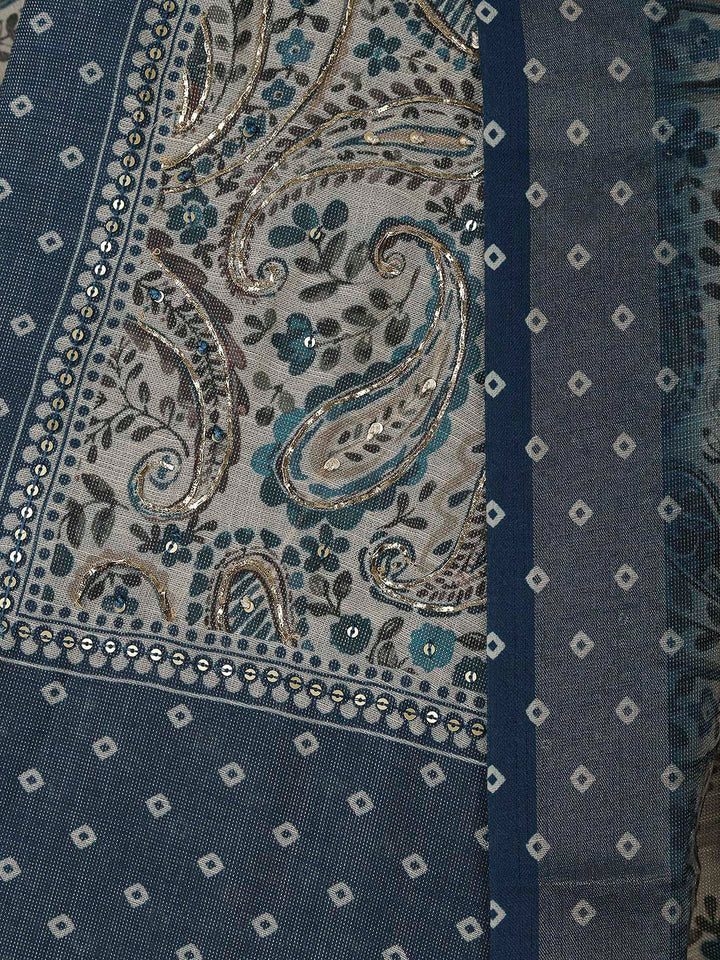 Blue Tissue Printed Unstitched Dress Material