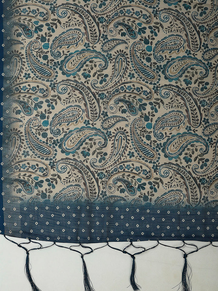 Blue Tissue Printed Unstitched Dress Material
