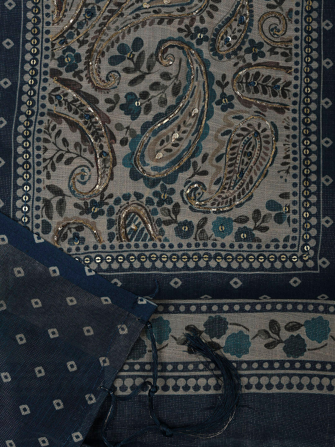 Blue Tissue Printed Unstitched Dress Material