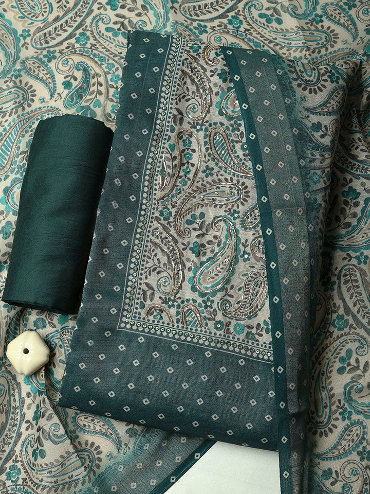 Green Tissue Printed Unstitched Dress Material
