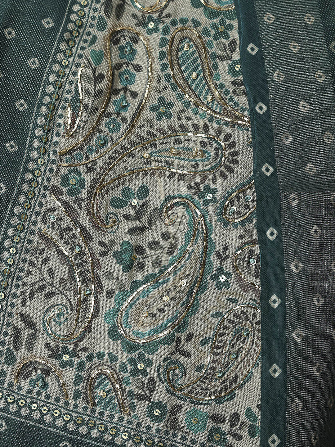 Green Tissue Printed Unstitched Dress Material