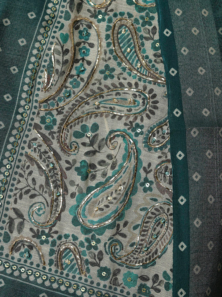Green Tissue Printed Unstitched Dress Material