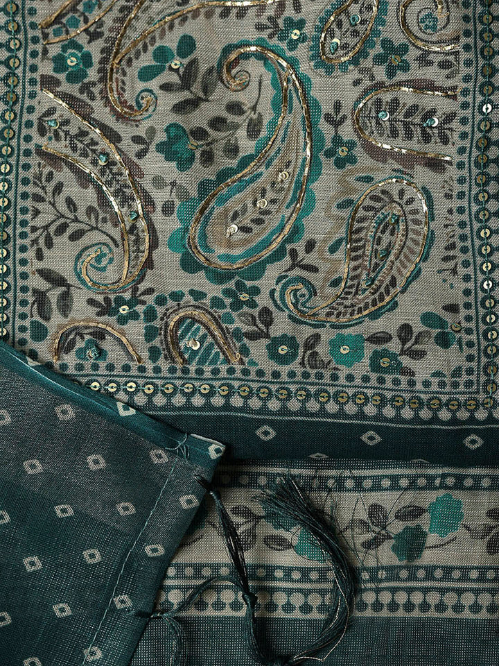 Green Tissue Printed Unstitched Dress Material