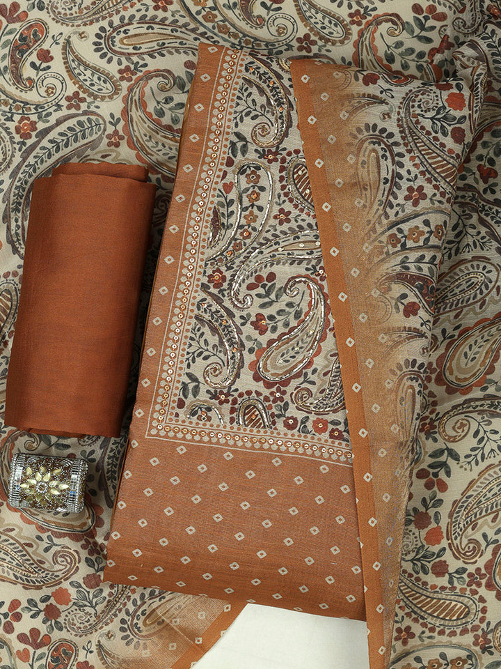 Mustard Tissue Printed Unstitched Dress Material