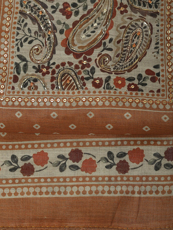 Mustard Tissue Printed Unstitched Dress Material