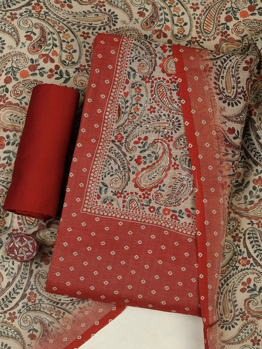 Rust Tissue Printed Unstitched Dress Material