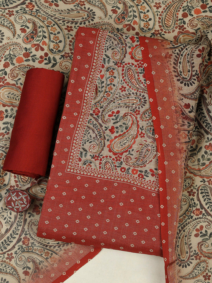 Rust Tissue Printed Unstitched Dress Material