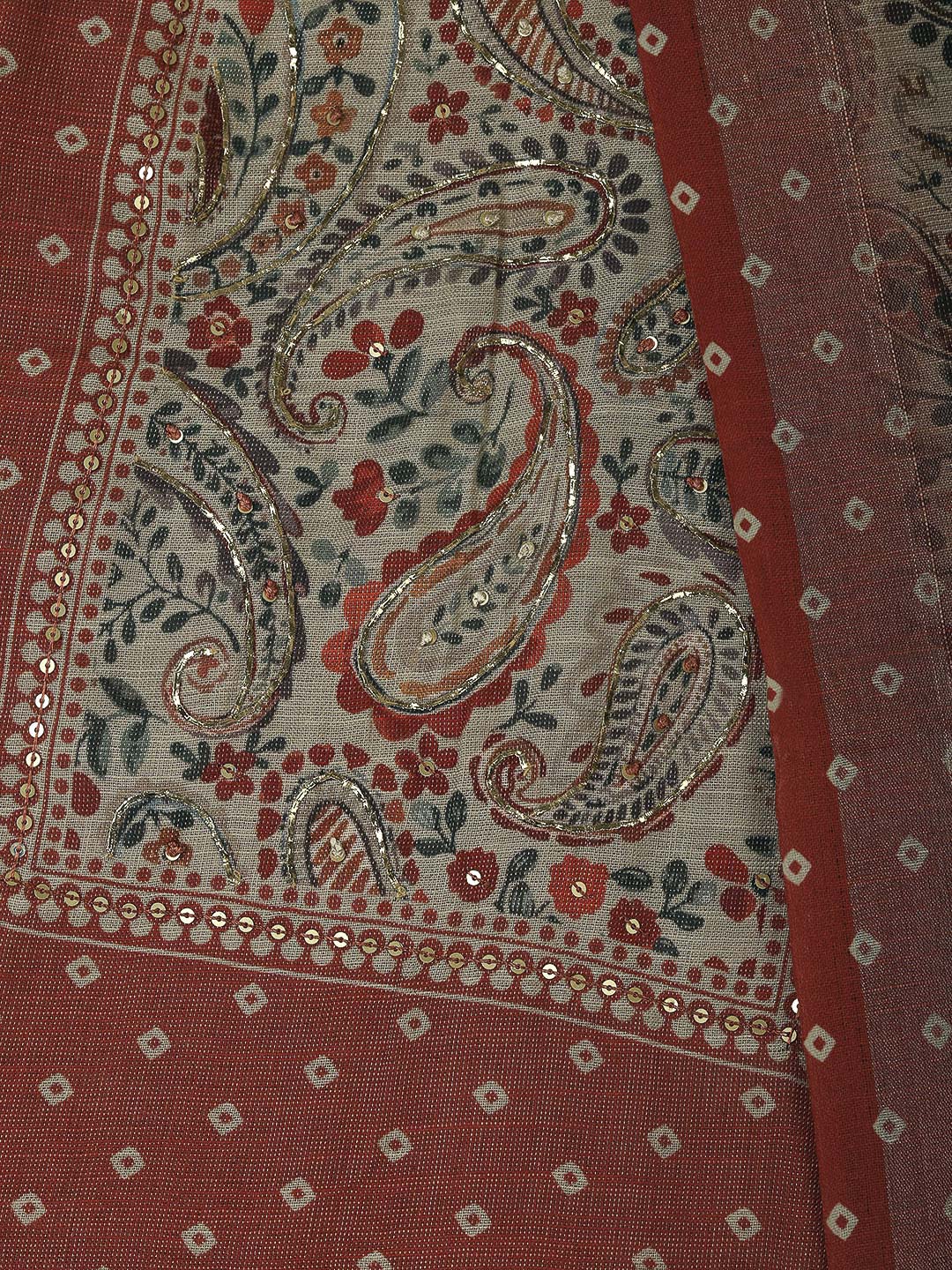 Rust Tissue Printed Unstitched Dress Material