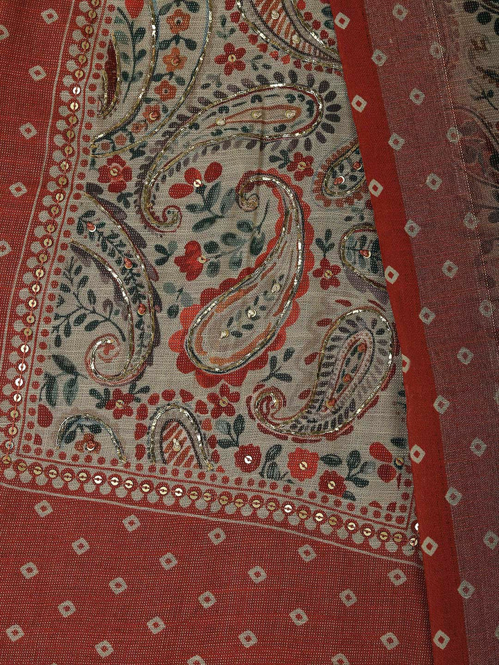 Rust Tissue Printed Unstitched Dress Material