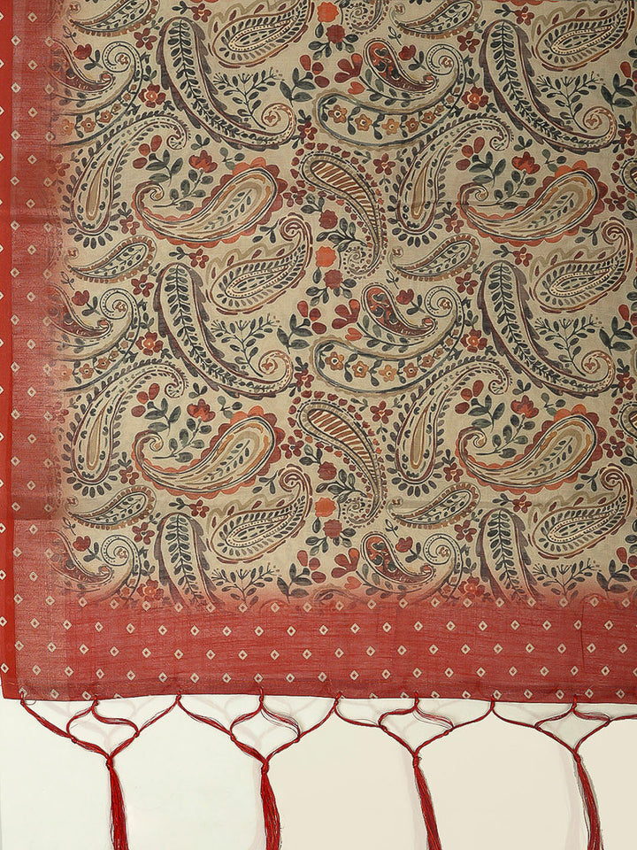 Rust Tissue Printed Unstitched Dress Material