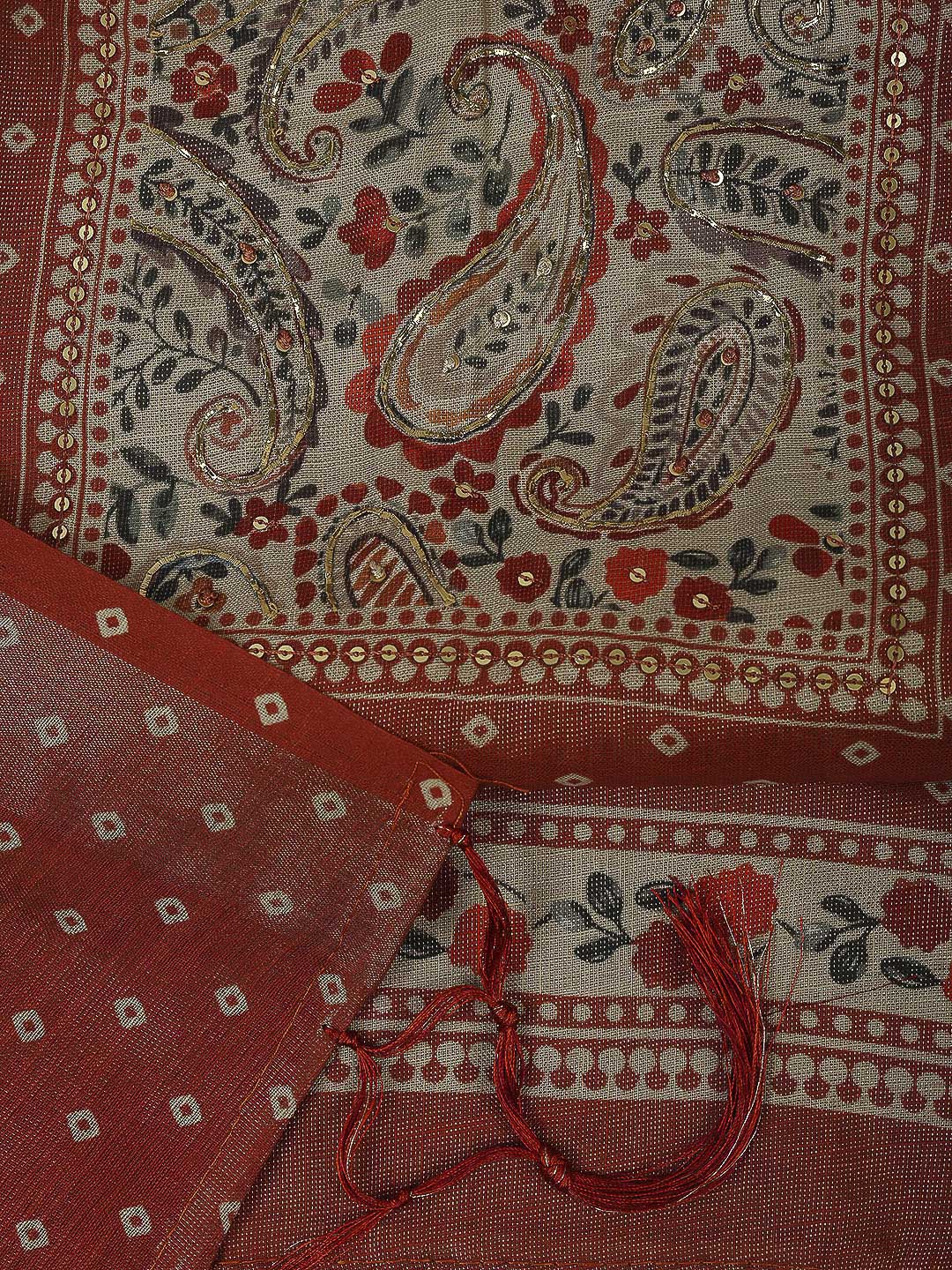 Rust Tissue Printed Unstitched Dress Material