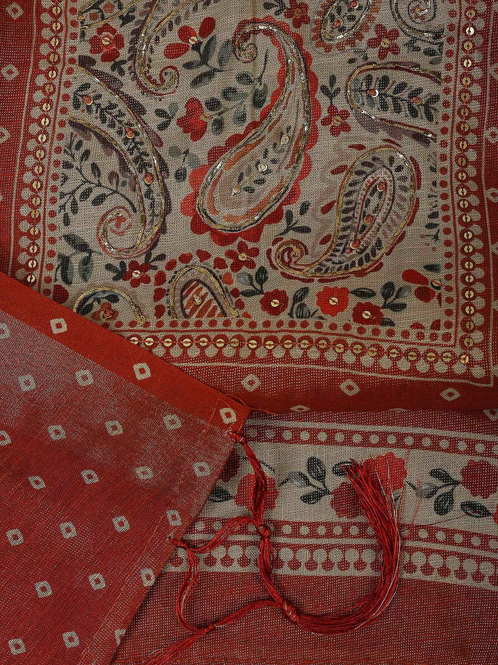 Rust Tissue Printed Unstitched Dress Material
