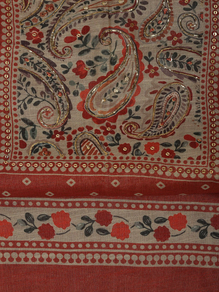 Rust Tissue Printed Unstitched Dress Material