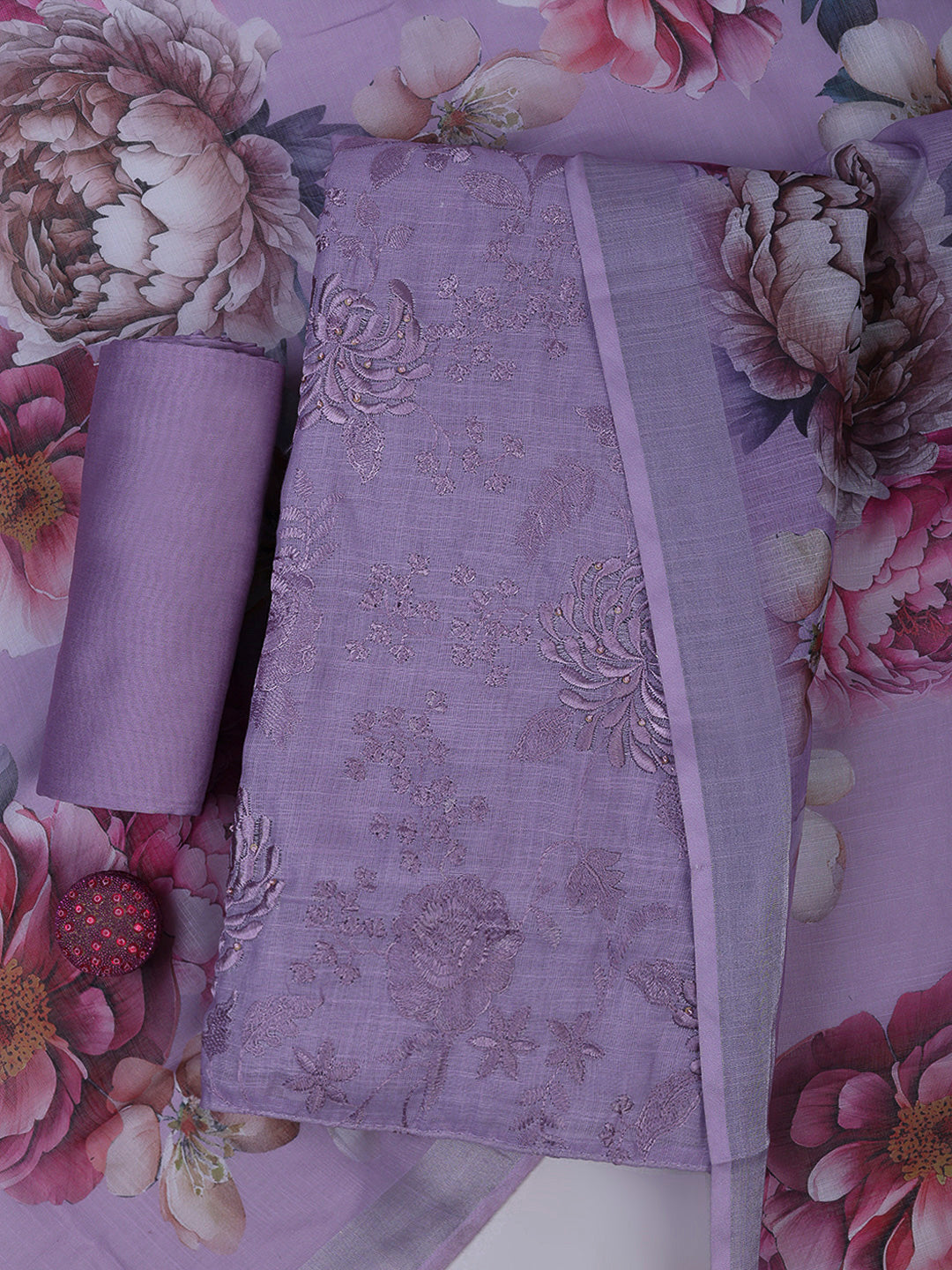 Mauve Cotton Blend Embroidered Unstitched Dress Material