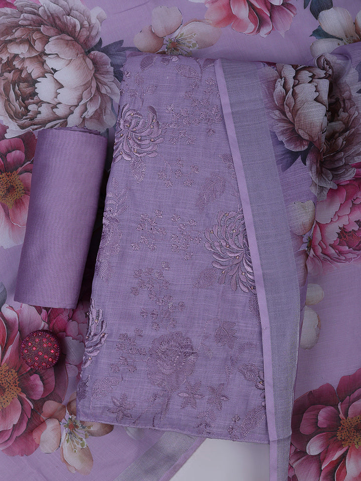 Mauve Cotton Blend Embroidered Unstitched Dress Material