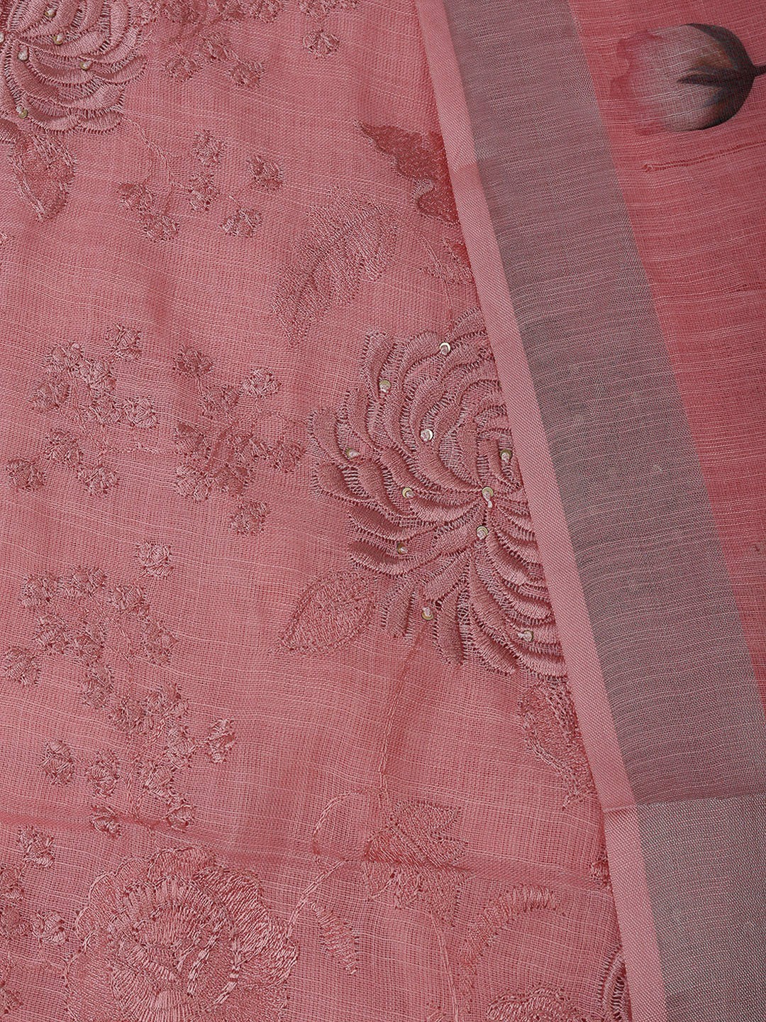 Peach Cotton Blend Embroidered Unstitched Dress Material