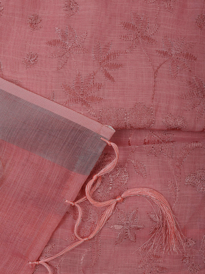 Peach Cotton Blend Embroidered Unstitched Dress Material