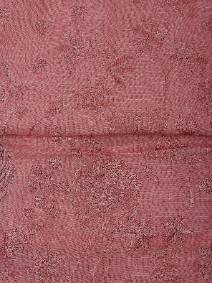 Peach Cotton Blend Embroidered Unstitched Dress Material
