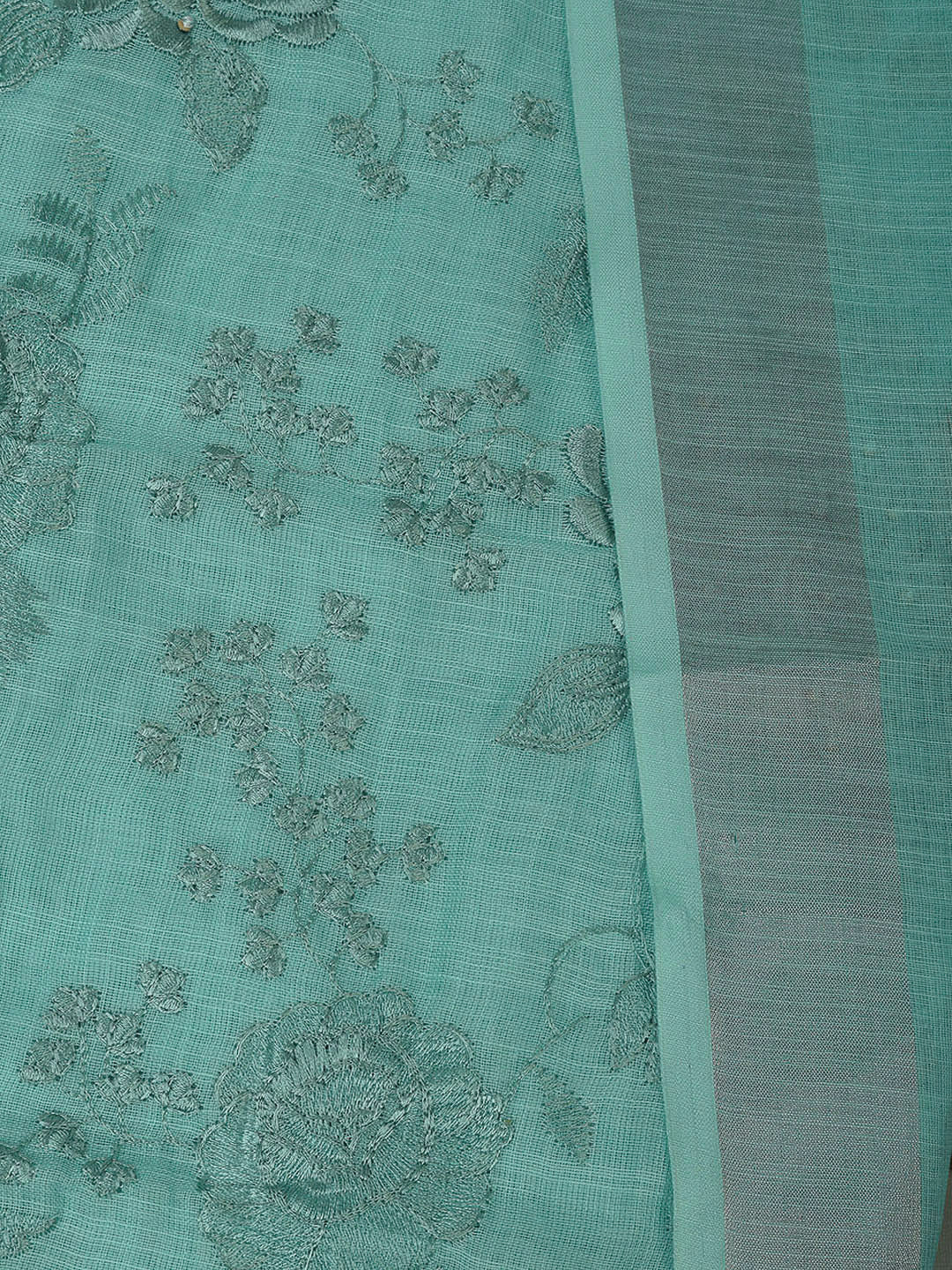Sea Green Cotton Blend Embroidered Unstitched Dress Material