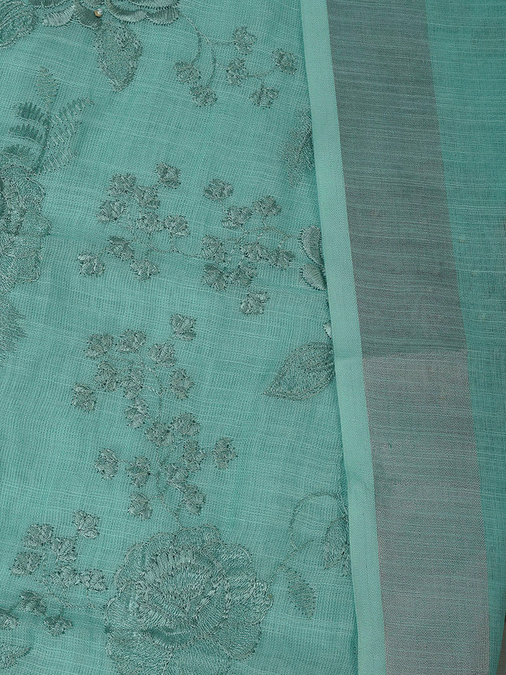 Sea Green Cotton Blend Embroidered Unstitched Dress Material