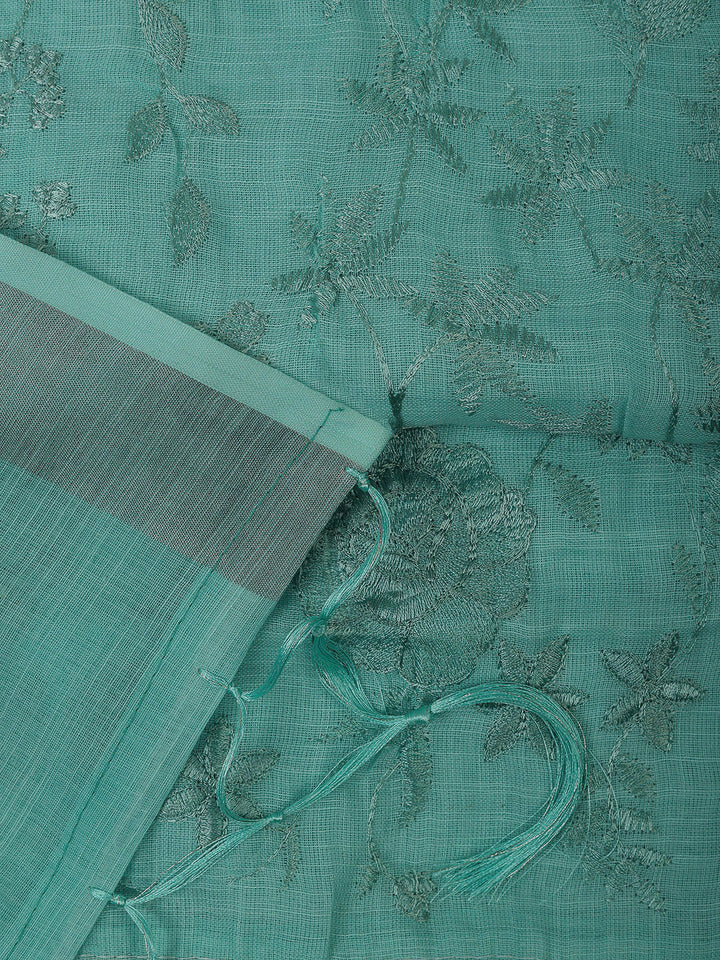 Sea Green Cotton Blend Embroidered Unstitched Dress Material