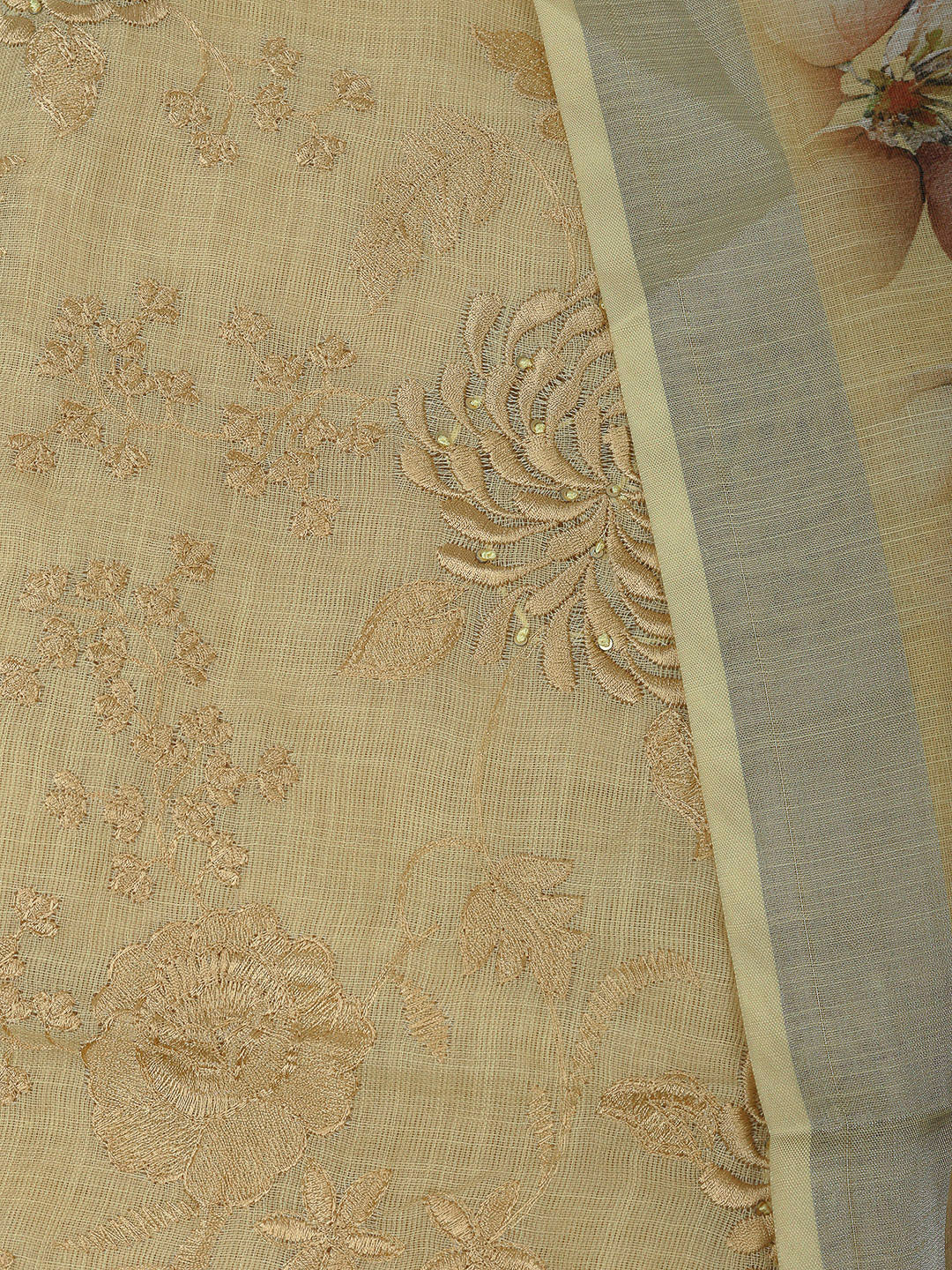Yellow Cotton Blend Embroidered Unstitched Dress Material