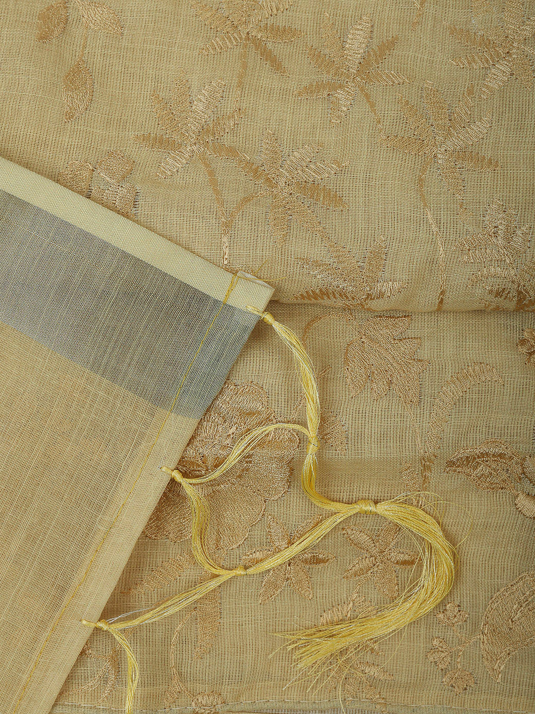 Yellow Cotton Blend Embroidered Unstitched Dress Material