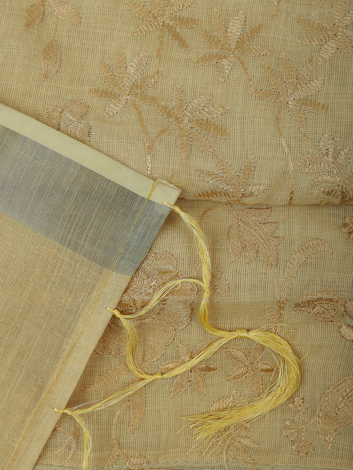 Yellow Cotton Blend Embroidered Unstitched Dress Material