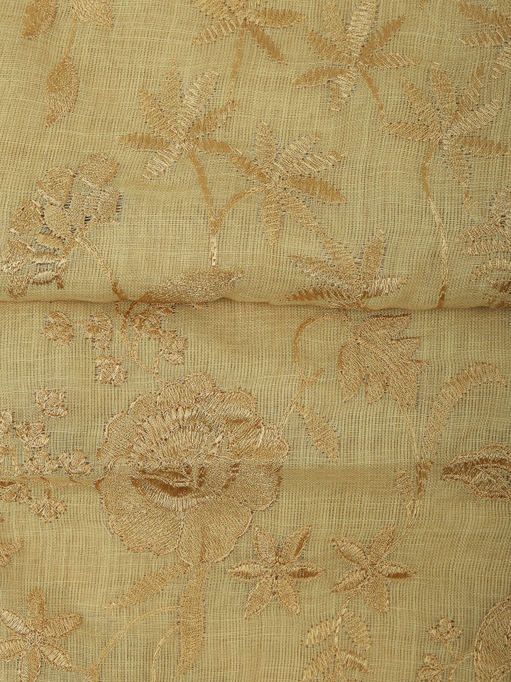Yellow Cotton Blend Embroidered Unstitched Dress Material