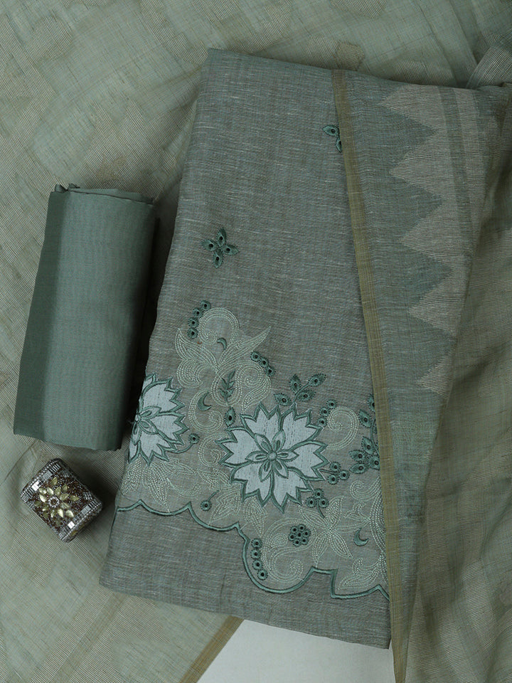 Aqua Green Cotton Blend Embroidered Unstitched Dress Material