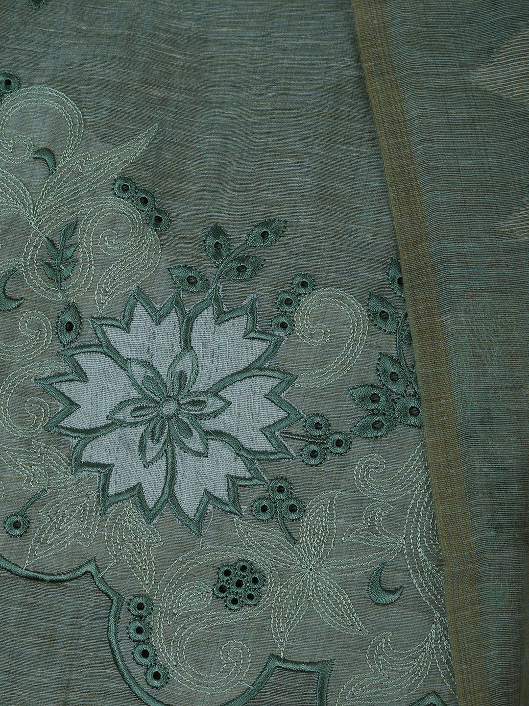 Aqua Green Cotton Blend Embroidered Unstitched Dress Material